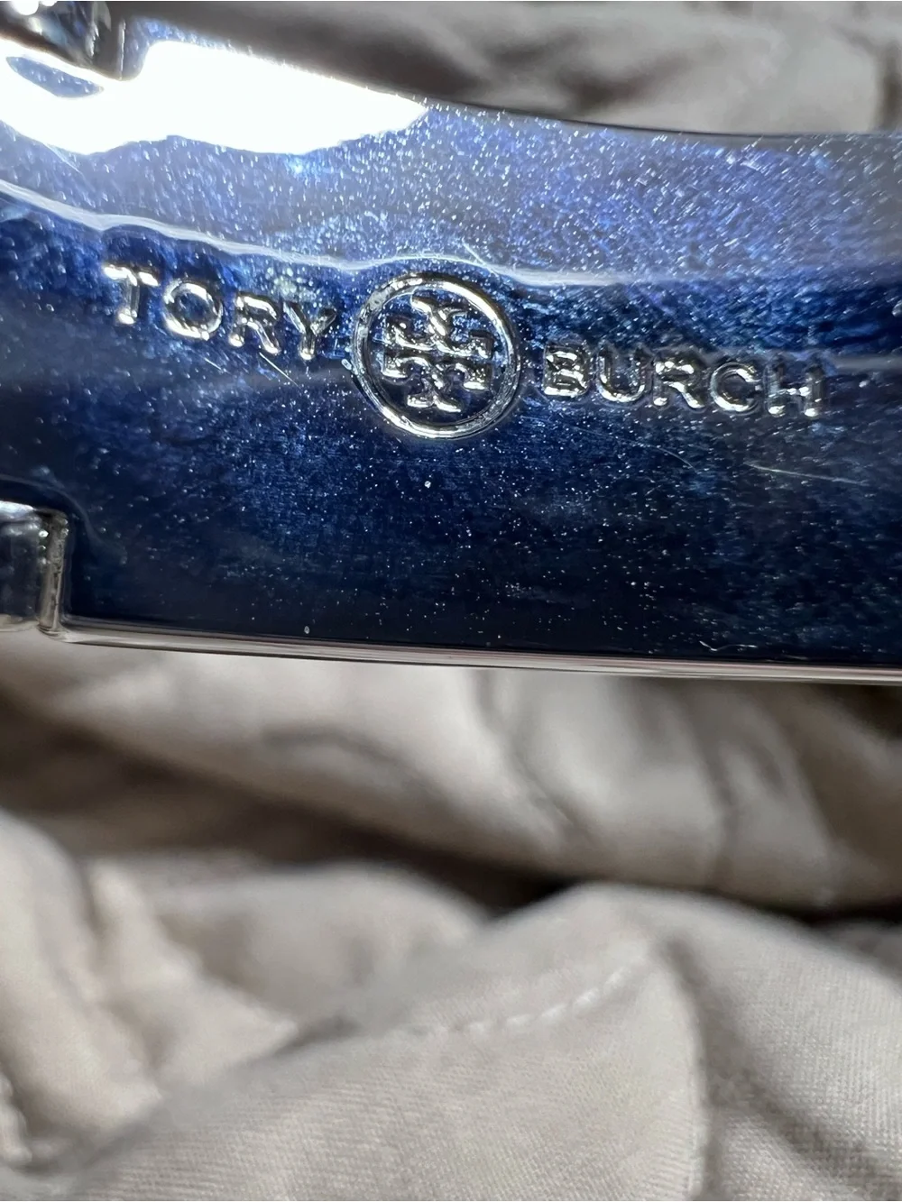 Tory Burch Sky Blue Enamel Double-T Hinge Bracelet